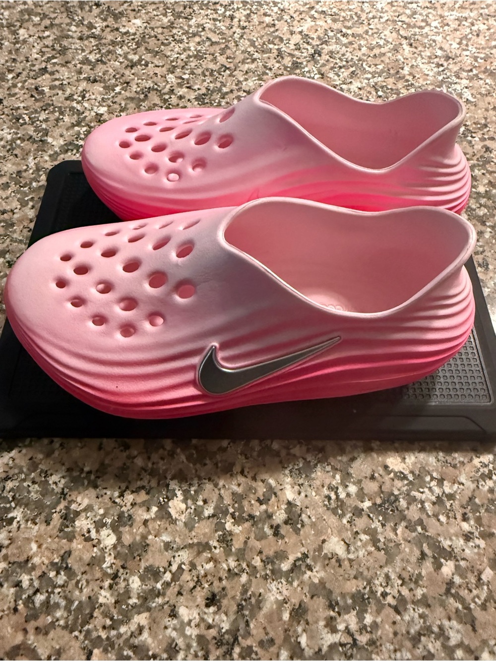 Nike Kids Pink Gradient Foam Clog with Silver Swoosh